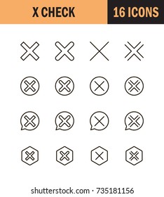 X mark icon set. Collection of high quality outline technology pictograms in modern flat style. Black close symbol for web design and mobile app on white background. Delete line logo.