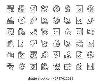 X mark icon set. Vector line icons collection. Outline symbols. Modern design