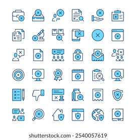 X mark icons. Outline symbols. Vector blue line icons set