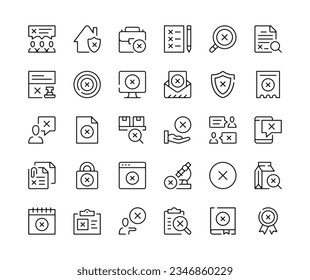 X mark icons. Vector line icons set. Cross marks concepts. Black outline stroke symbols