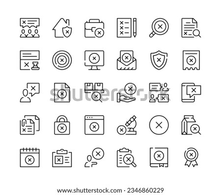 X mark icons. Vector line icons set. Cross marks concepts. Black outline stroke symbols