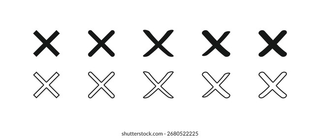 Conjunto de Vectores de iconos de marca X. Una simple ilustración plana para Comentarios negativo, advertencia o Estado incorrecto. Ideal para infografías, Sitios web e interfaces de usuario