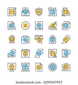 X mark line icons. Set of cross mark icons. Black, blue and yellow colors. Modern outline graphic design. Vector line icons set