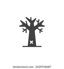 X mark on tree vector icon. filled flat sign for mobile concept and web design. Trail Blaze glyph icon. Symbol, logo illustration. Vector graphics