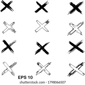 X mark set of different crosses. Cross sign graphic symbol. High quality manually traced. Grunge X mark. EPS 10