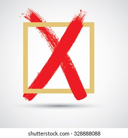 X Marks . Handwritten Letter . Sign . Two Crossed Brush Strokes in Check Box . Vector 