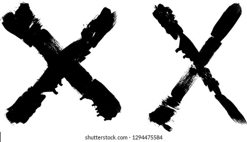 X Marks .Two black Crossed Vector Brush Strokes. Rejected sign in grunge style.