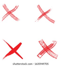 X Marks .Two Red Crossed Vector Brush Strokes. Rejected sign in grunge style.