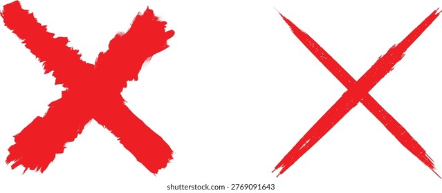 X Marks .Two Red Crossed Vector Brush Strokes. Rejected sign in grunge style.