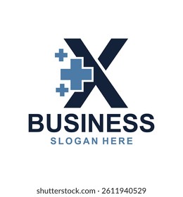 X Monogram with plus medical icon vector design, logotype element for template