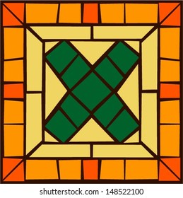 X - Mosaic alphabet capital letters, stained glass windows with frame or tile design, vector illustration