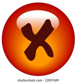 x or no symbol on red web button or icon - vector