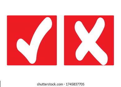 X and ok symbol signs. Colorful Yes, no symbolic signs. Hand paint test elements. Original web icons. Grunge ink vector buttons for vote.