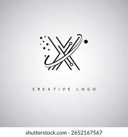  Logotipo de Monograma de Órbita X - Marca de Letra Mínima Futurista com Linha de Arte Circular, Pontos Inspirados na Tecnologia e Conceito de Movimento Espacial para Identidade de Marca Moderna