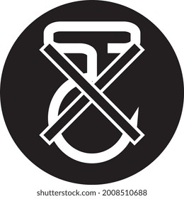 Icono X sobre gancho en el fondo del círculo negro