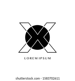 X Overlaping Circle Geometric Outline Letter Logo. Monogram color outline letter logo with  circle geometric vector design concept.