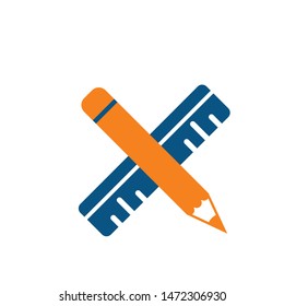 x pencil ruler logo design vector.