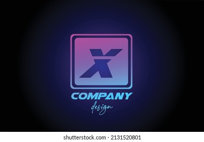 X pink blue alphabet letter logo icon with square design. Creative template for business and company