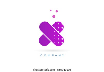 x pink dots dotted letter logo alphabet creative company vector icon design template