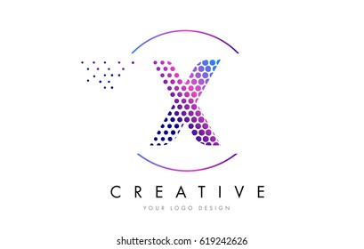 X Pink Magenta Dotted Bubble Letter Logo Design. Dots Lettering Vector Illustration