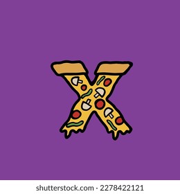x from pizza vector fast food alphabet and number