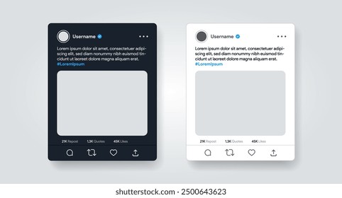 X post template. Twitter style feed mock-up. Social media ad publication 
mock-up. Blog frame Repost like, quote, comment, save, retweet icon. Vector illustration