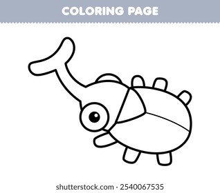 x Printable coloring page of cute cartoon simple kabuto beetle line art bug worksheet