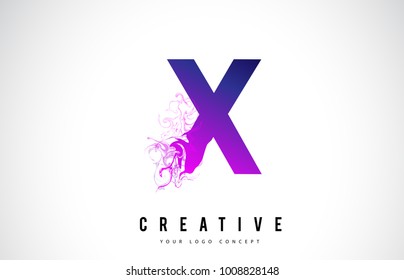 X Purple Letter Logo Design with Creative Liquid Effect Flowing Vector Illustration.