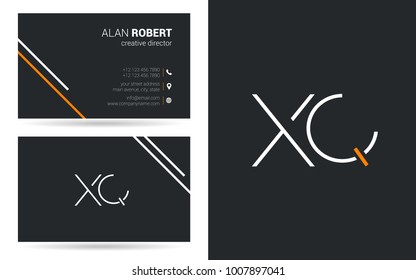 X & Q joint stroke logo design with business card template