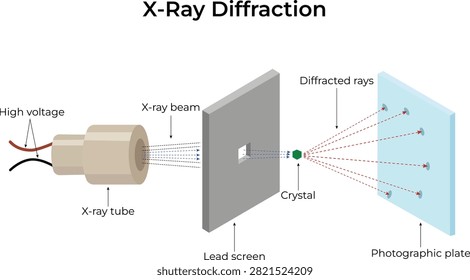 X Ray Diffraction Experiment Setup Diagram with Crystal and Photographic Plate Vector Illustration