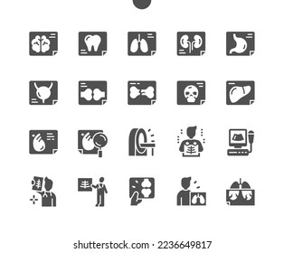 X Ray. Doctor. Atención de la salud, medicina y medicina. Diagnóstico y tratamiento. Iconos sólidos vectoriales. Pictograma simple