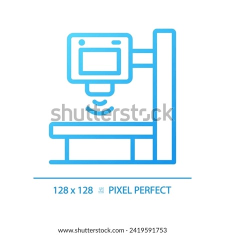 X ray machine pixel perfect gradient linear vector icon. Physical examination. Diagnostic imaging. Radiology scan. Thin line color symbol. Modern style pictogram. Vector isolated outline drawing