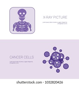X Ray Picture And Cancer Cells Concept Template Web Banner With Copy Space Vector Illustration