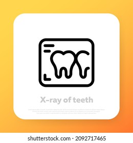 X ray of teeth icon. Dental anatomy. Professionals of ontology work. Dental clinic. Vector line icon for Business and Advertising.