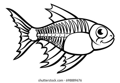 An X Ray Tetra Fish Animal Cartoon Character Outline Coloring Illustration