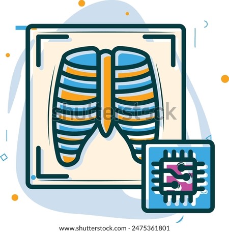 X rays to AI Assisted Diagnosis concept, detecting suspicious findings in imaging exams vector design, Artificial general intelligence symbol, Natural Language Processing sign, Machine Deep Learning 