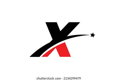 X red black alphabet letter logo icon design with swoosh and star. Creative template for company and business 