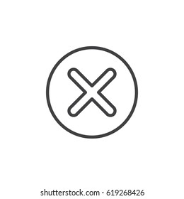 X, remove circular line icon. Round simple sign. Flat style vector symbol