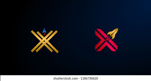 X rocket logo, Set of abstract vector company business logo icons popular web concepts, logo with philosopy mean energy grow dream creative and spirit