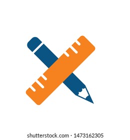 x ruler pencil logo vector.
