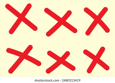 X scribble cross marks in black ink. Vector set of grunge error or cancellation symbols. Isolated rough, brush strokes, incorrect rejection icons, monochrome sketch cancellation or removal signs