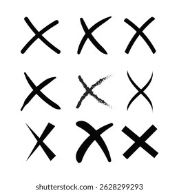 X scribble marks, x symbol, cross black brush lines