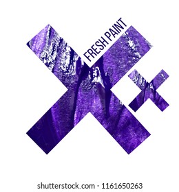 X shape with ultraviolet smear of paint isolated on black. Concept art. Minimal abstract background. X Brush Stroke Letter Logo Design.