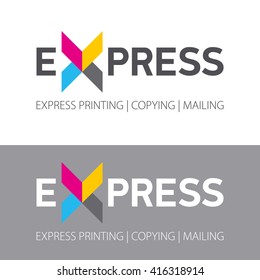 X of the sheets of paper. Printing services, express print & copy, media center, print house, photo studio. Logo template.