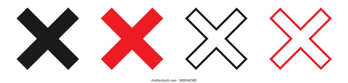 X sign. Cross sign in black. X icon set. Cross pictogram