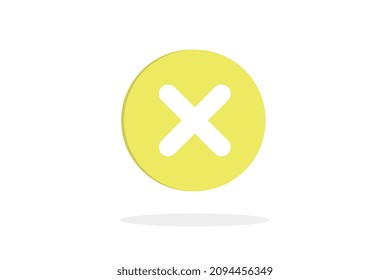 An x sign, a delete button in a yellow circle with a shadow below on a white background, a minimalist vector-sized illustration.