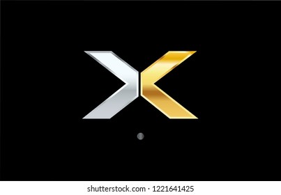 x silver gold letter alphabet logo with golden metallic color
