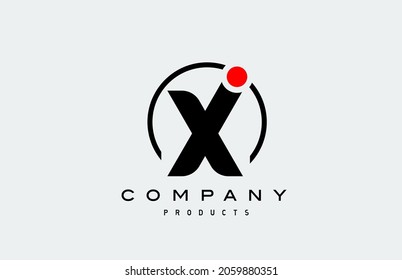 X simple black white alphabet letter logo icon with circle and red dot. Creative design for business 