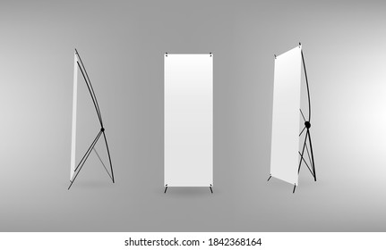 X STAND  Roll Up Design Isometric Mockup Illustration Vector