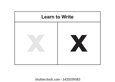 x study table illustration for kids. Learn to write alphabet in lowercase.